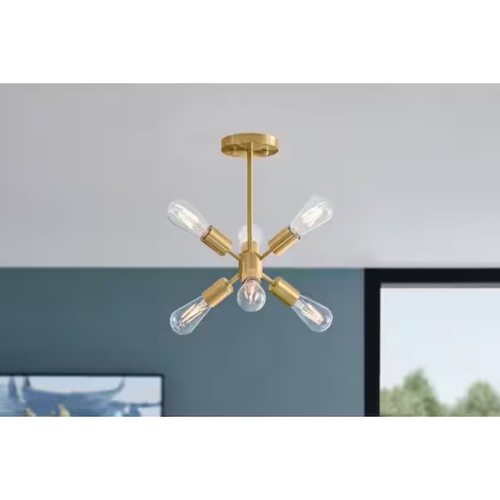 Hampton Bay Leonie 6-Light Semi‎ Flush Mount Brushed Gold Sputnik DS18096SF2